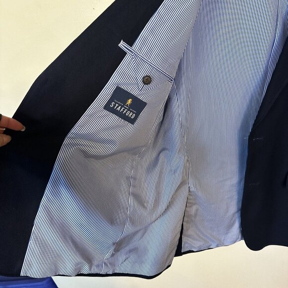Stafford Signature Classic Fit Cotton Sport Coat Blazer Mens 40R Navy Blue Prep - Picture 4 of 11